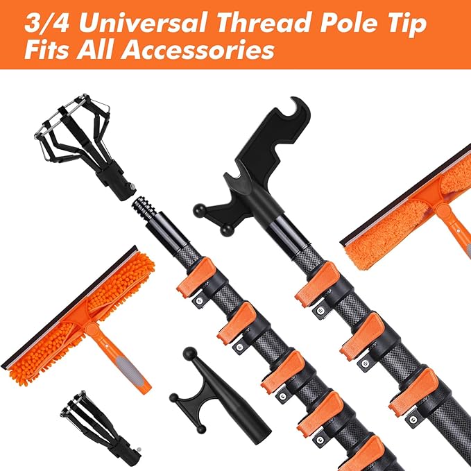 Msnaile Window Squeegee with Carbon Fiber Extension Pole for Home, 3.5 to 12Ft Window Cleaning Kit Tool Outdoor, Lightweight Professional Window Washing Kit with Rotatable Head & 2 Scrubbers, 2 in 1