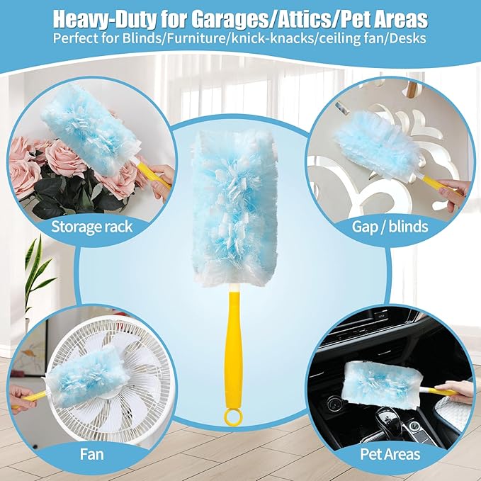 50 Count 360° Heavy Duty Duster Refills Compatible with Swiffer, Larger -Extra Thick Electrostatic Disposable dusters Refill for Electronics, Furniture, Blinds, Ceiling Fans, Unscented (Blue)