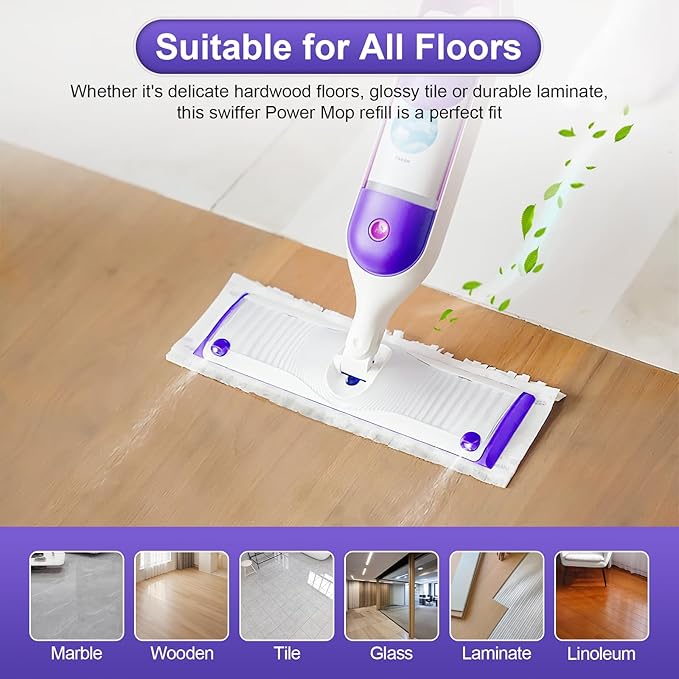 42 Count Disposable for Swiffer Power Mop Pads, 5X Cleaning Power Mop Refills, Replacement Floor Cleaning Refills, Non-Washable & Unscented for Floor Surface Cleaning