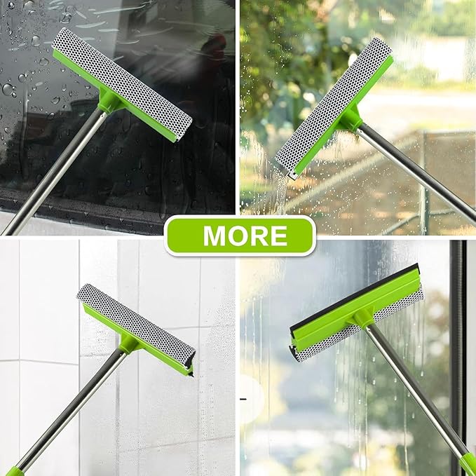 Bryquelin 2-in-1 Window Squeegee with 30"-59" Stainless Steel Adjustable Handle - Glass Cleaner for Shower Doors, Car Windshield & High Outdoor Windows