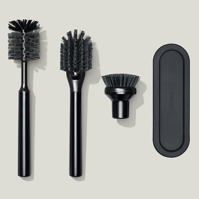 Ionic Brush Set, Magnetized to Stand Upright, Stainless Steel with Replaceable Heads, Onyx/Black