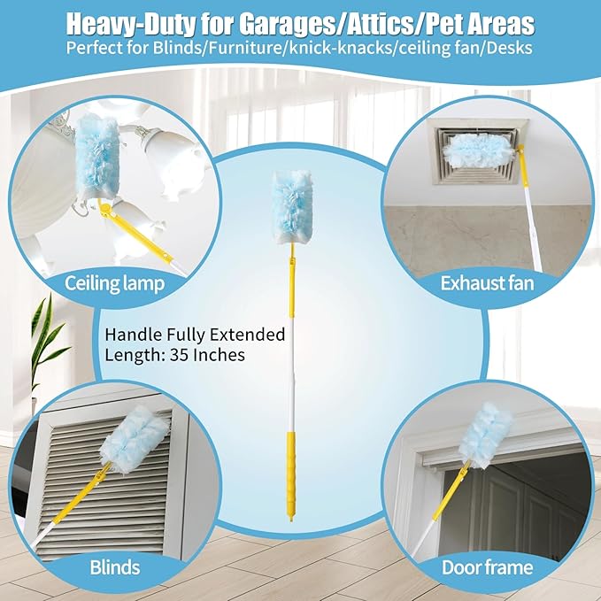 Senowi 40 Count 360° Heavy Duty Duster Refills Compatible with Swiffer,Large Size-Extra Thick Disposable Electrostatic Duster Refill with 1 Retractable Handle(35-inch Length Fully expanded)