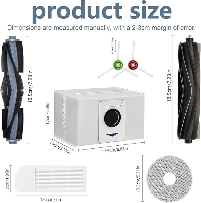 Accessories for ECOVACS Deebot T20 Omni, T20 Max, T20 Pro Robot Vacuum Cleaner, T20 Max Replacement 24 Pcs, 2 Main Brushes, 4 Filters, 6 Mop Pads, 5 Dust Bags, 6 Side Brushes