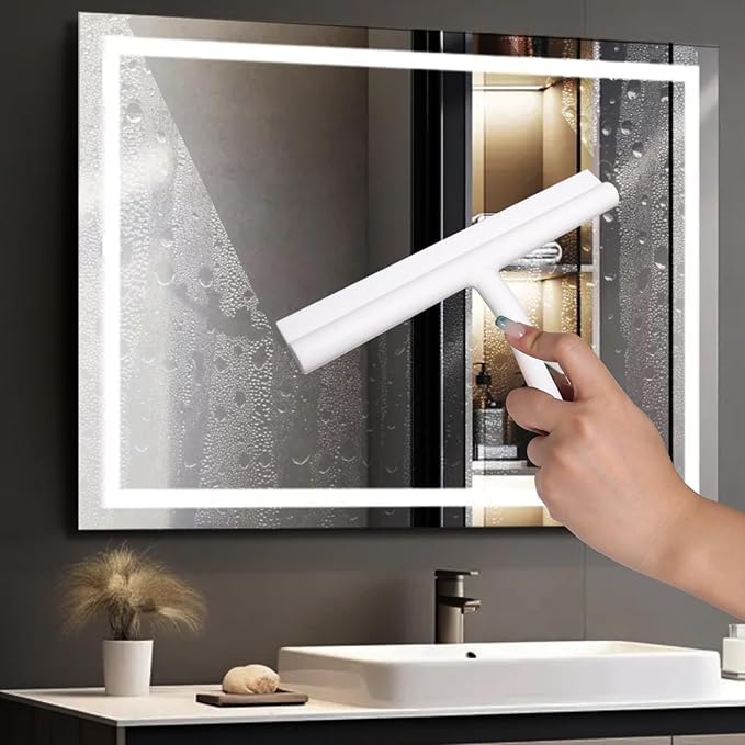 DEOFUXT Shower Squeegee for Glass Doors, Full Silicone Jacketed Squeegee with Ergonomic Handle & No-Drill Hook, Cleaning Tool for Windows, Mirrors, Tiles, Bathroom & Car - White