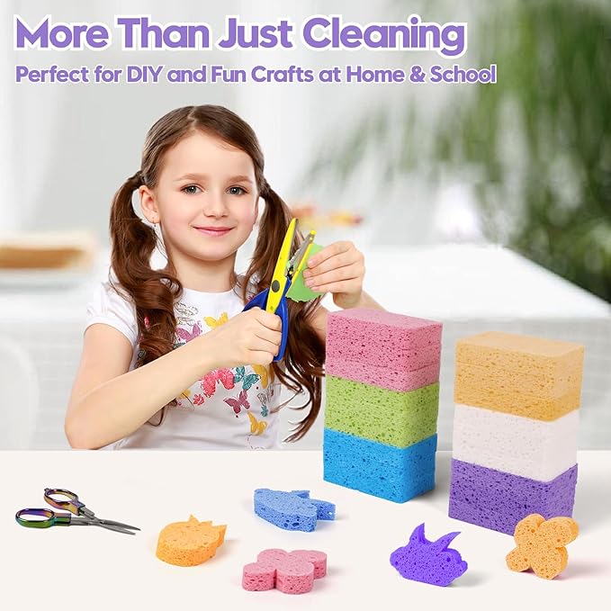 18 Pack Compressed Cellulose Sponges, 6 Color Assorted Kitchen Cleaning Sponges, Natural Wood Pulp, Scratch-Free, Durable & Reusable, Multipurpose Household & Dishwasher Safe
