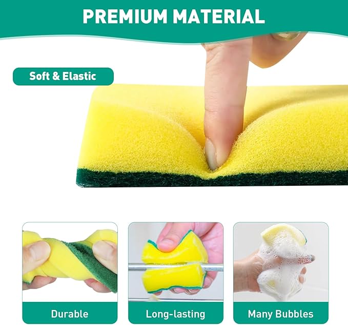 10-Pack Heavy Duty Scrub Sponges, Non-Scratch Kitchen Sponge with Durable Scouring Pad, Dual-Sided Cleaning Sponge for Dishes, Pots, Pans, Sinks – Extra Absorbent & Long-Lasting