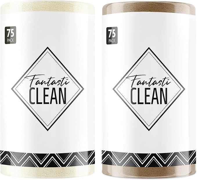 Fantasticlean Microfiber Cleaning Cloth Roll -150 Pack, Tear Away Microfiber Towels, 12" x 12", Reusable, Washable, Ultra Absorbent Dishcloth for Home Supplies, Car, Pet, Kitchen (Tan & Beige)
