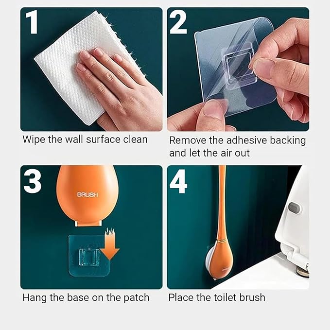 Flexible Silicone Toilet Brush and Holder Set Wall Mounted, Auto Closing TPR Brush Head for Deep Cleaning, Space Saving Bathroom Essentials with Adhesive Mounts (No Drilling) (1, Pearly White)