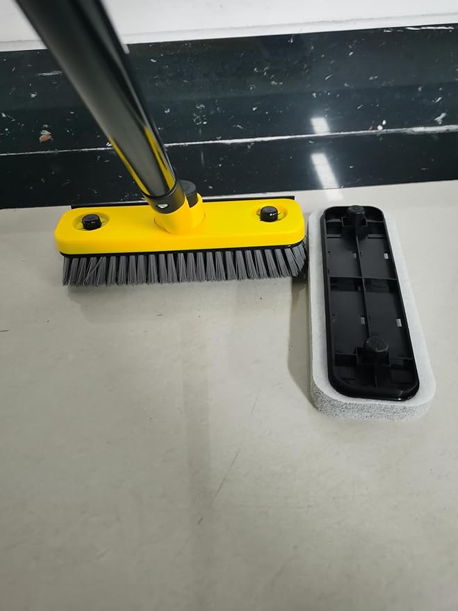 JEHONN Shower Cleaning Brush, 53.5 inches Long Handle Scrubbing Brush, 3-in-1 Bathroom Tub Tile Scrubber Mop with Squeegee for Bathtub Sink Tile Floor Wall Glass Deck (Yellow)
