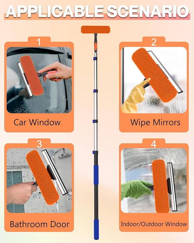 SKGPOLE 26FT Reach Window Squeegee for Window Cleaning Kit with 5-19 Foot Telescoping Extension Pole, 2 in 1 Window Squeegee, Cobweb Duster, Dust Kit Window Washing Kit for Car, Shower Glass Door