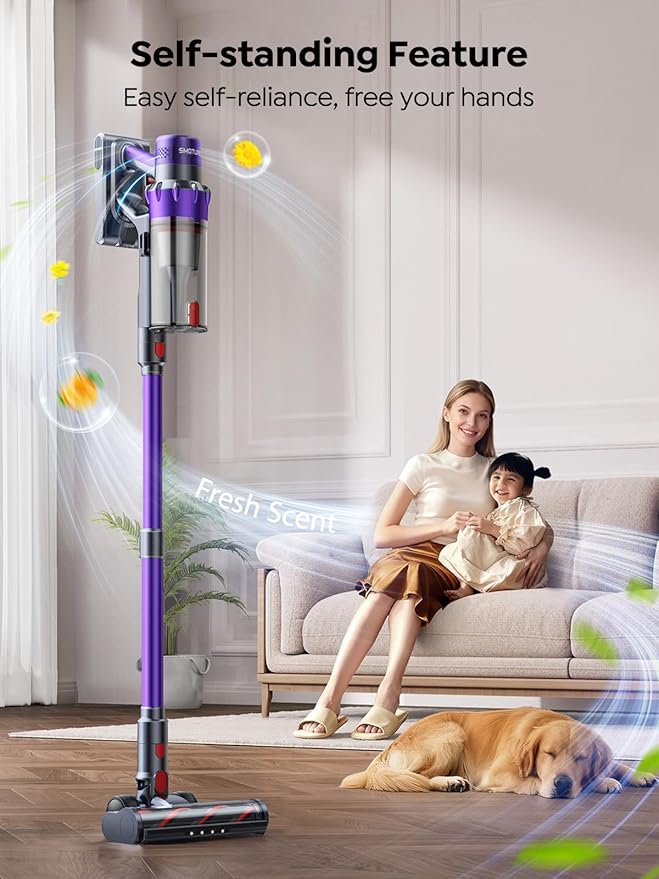 SMOTURE Cordless Vacuum Cleaner, 600W 50KPA 65Mins Vacuum Cleaners for Home, Cordless Stick Vacuum with LED Touch Screen, Anti-Tangle Wireless Vacuum, Handheld Vacuum for Pet Hair/Carpet/Floor