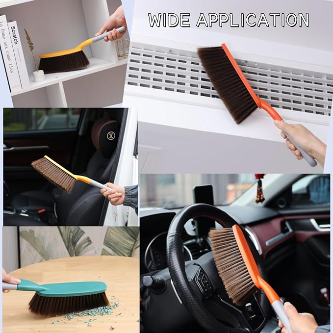 Kagyuan 1 Pack 15" Hand Broom Brush,Soft Bristle Cleaning Brush,Crumb Debris Sweeping Brush,Dusting Brush,Comfort for Bed Car Couch Desk Sofa Furniture Clothes,Small Particles Hair Remover(Red)