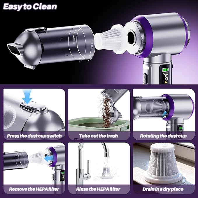 Olubfdh Car Vacuum Cleaner Portable, 22000PA High Power Handheld Vacuum Cordless with Brushless Motor & LED Light, Small Vacuum for Car, Home, Pet, Office