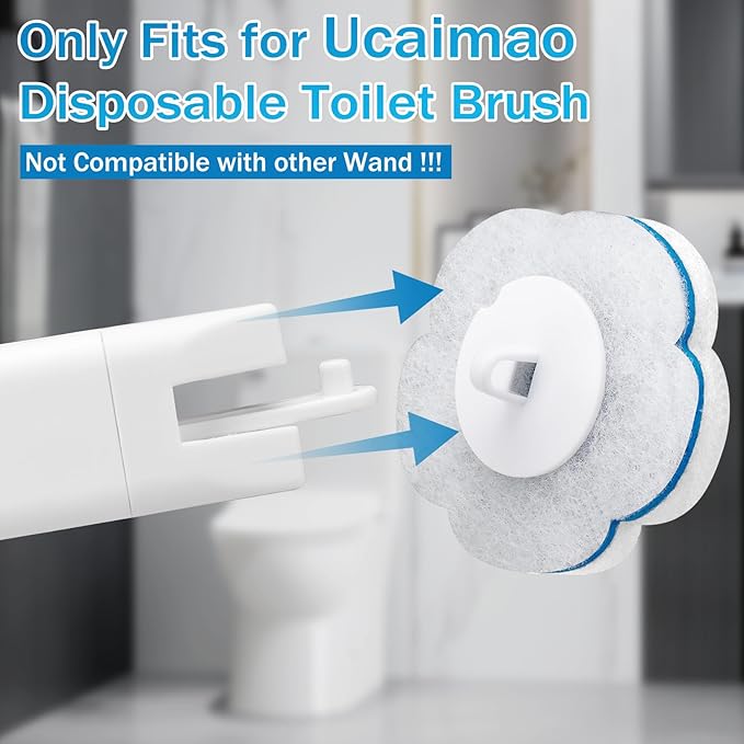Ucaimao Disposable Toilet Brush, 2 Pack Toilet Wand and Holder with 54 Cleaner Refills Disposable Toilet Cleaning System Cleaner Pads for Toilet Bowl,Bathroom Cleaning,Sink,Bathtub - White