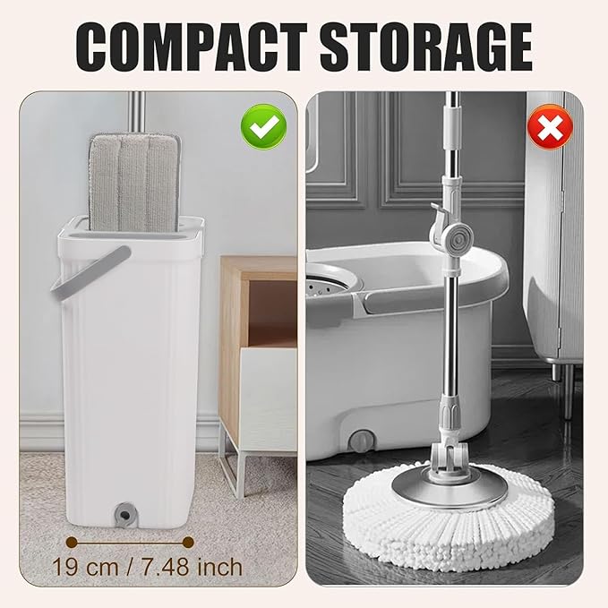 Flat Floor Mop and Bucket Set with Wringer, Flat Mops for Floor Cleaning, Wall Mop Cleaner with Long Handle, Hardwood Floor Mop with 3 Microfiber Pads (XF)