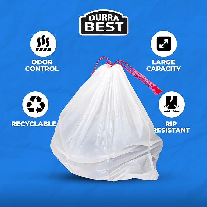 Heavy-Duty 1 Mil 13 Gallon White Trash Bags (150 Count) - Drawstring, Leak-Resistant for Home & Commercial Use