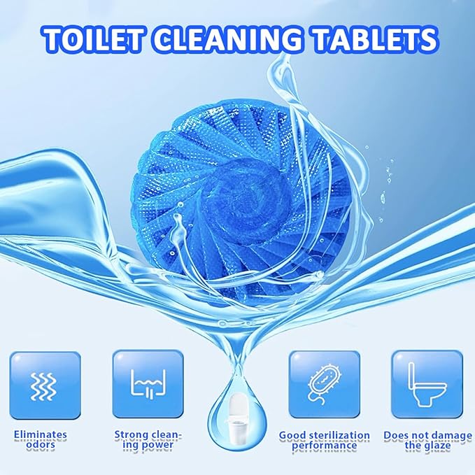 Toilet Cleaning Tablets, Toilets Bowl Cleaner Tablets - Automatic Septic-Safe Tank Cleaner Fast-Dissolving, Safe for All Toilets, Septic Tanks & Pipes (12pcs)
