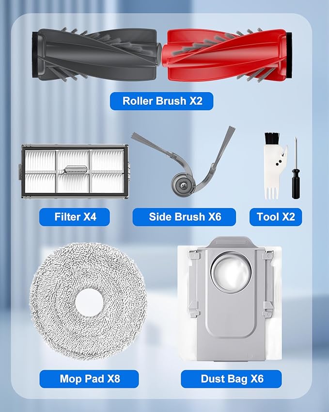 SAROS 10R Accessories Sets for Roborock SAROS 10R/Qrevo CurvX/Qrevo Curv 2 Pro Robot Vacuum, 29PCS Replacements Kits: 2 Roller Brushes, 8 Mop Pads, 4 Filters, 6 Dust Bags, 6 Side Brushes