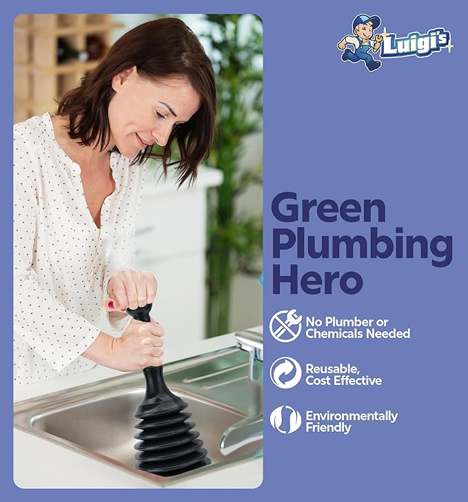 Luigi's Sink Plunger Kitchen - Sink Plunger Bathroom - Drain Bathtub or Shower - Small and Powerful Clog Remover - Commercial Style "Plumbers Plungers" with Large Bellows - Black - Small