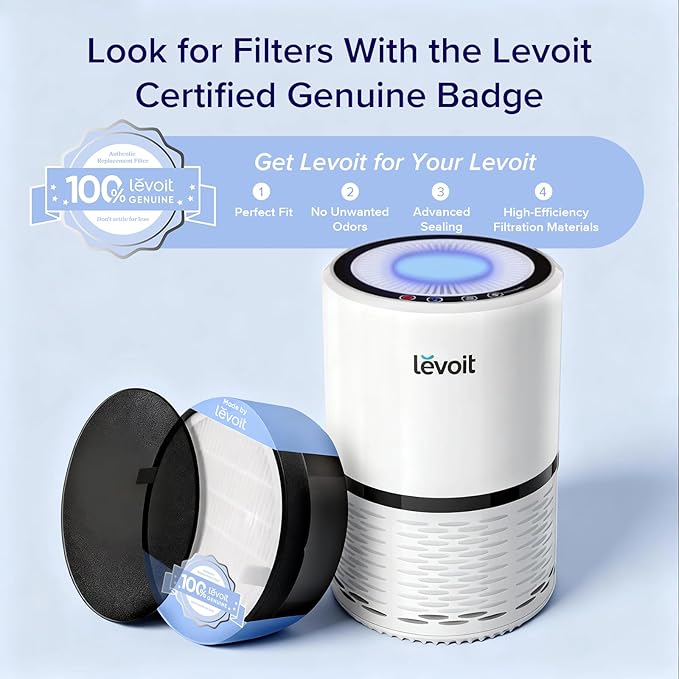LEVOIT Air Purifiers for Home, AHAM VERIFIDE, High-Efficiency Filter for Smoke, Dust, Pollen, and Odors in Bedroom, Office, or Nursery, Optional Night Light, Quiet Operation, LV-H132, White