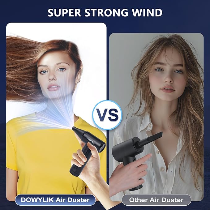 DOWYLIK Compressed Air Duster - 150000RPM Brushless Motor, Mini Air Blower for PC Cleaning Kit, Canned Air Duster for Computers, Rechargeable & Portable Compressed Air for Electronics