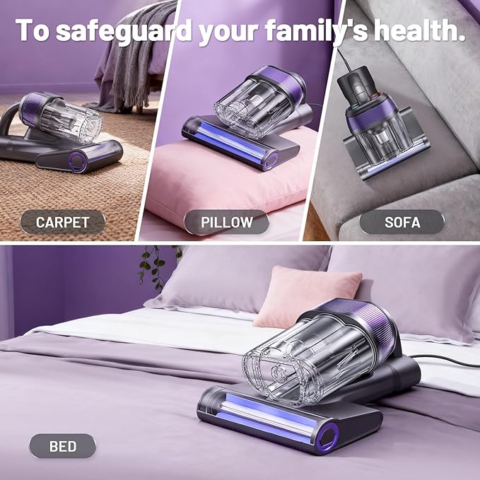 LED Display Mattress Vacuum Cleaner, 18Kpa Bed Vacuum Cleaner with 253.7nm UV-C Light, 149℉ Heat, Triple-Cup Versatile Handheld Vacuums for Bed Sofa Carpets Pet Hair