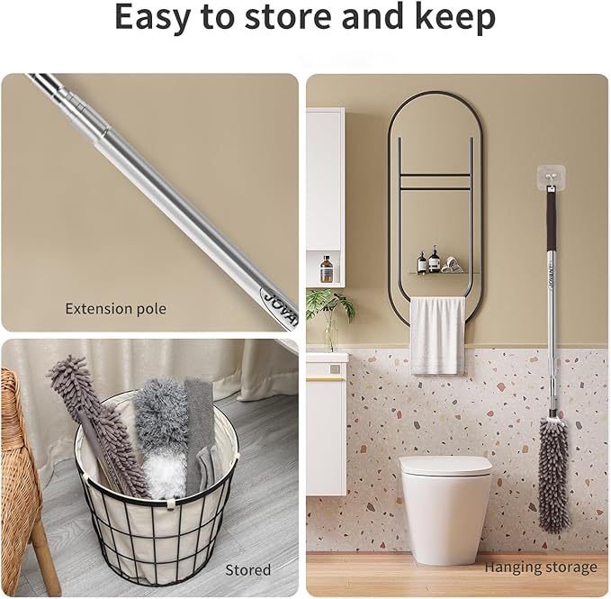 Telescopic Duster Long Extendable Up to 2.50M and Washable,Duster Telescopic Washable 7 Pieces for High Ceilings Ceiling Fan and Chandelier,Dust Mop with Blinds Cleaning Brush-JOVANT (HTJ001)