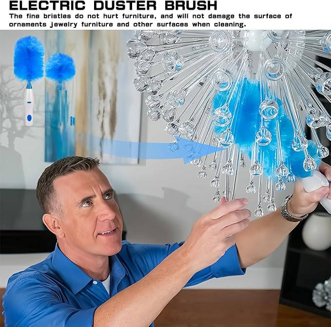 Electric Duster Brush-180°Electric Duster Multi-Function Automatic Electrostatic Adsorption Brush Cleaning Tool for Furniture, Window and Bookshelf