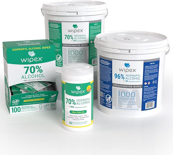 Wipex Alcohol Wipes for Electronics - Lint Free Tech Wipes with 70% Isopropyl Alcohol - Equipment Cleaning for Computers, iPhones and Household Items, 80 Count (Pack of 12)