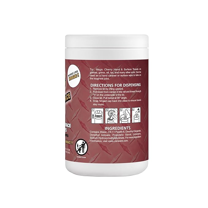 Magic Cherry Scented Heavy Duty Cleaning Wipes - Single Sided Hand & Surface Shop Towels | Professional-grade Cleaning | Waterless | Cleans Grease, Oil, Dirt, & more (6 Pack | 540 Sheets Total)