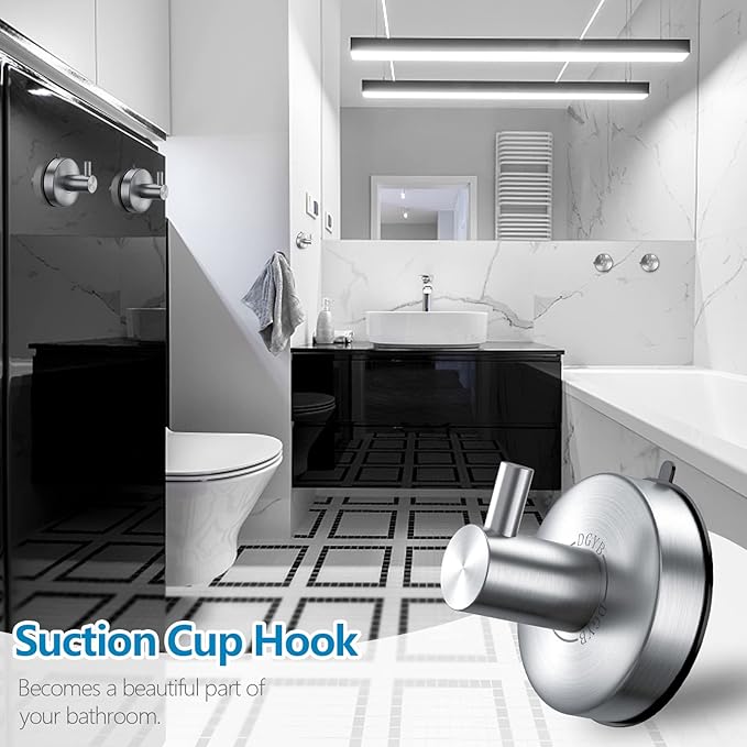 DGYB Suction Cup Hooks for Shower Set of 4 Brushed Nickel Towel Hooks for Bathrooms SUS 304 Stainless Steel Shower Hooks for Loofah 15 Lb Bathroom Hooks for Towels