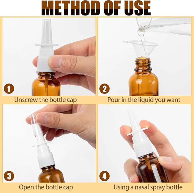 10 Pcs Nasal Spray Bottle, 30ML/1oz 6 Pcs Glass Nose Spray Bottle Empty, Fine Mist Sprayers Atomizers with 2 Pcs Funnels and 2 Pcs Labels
