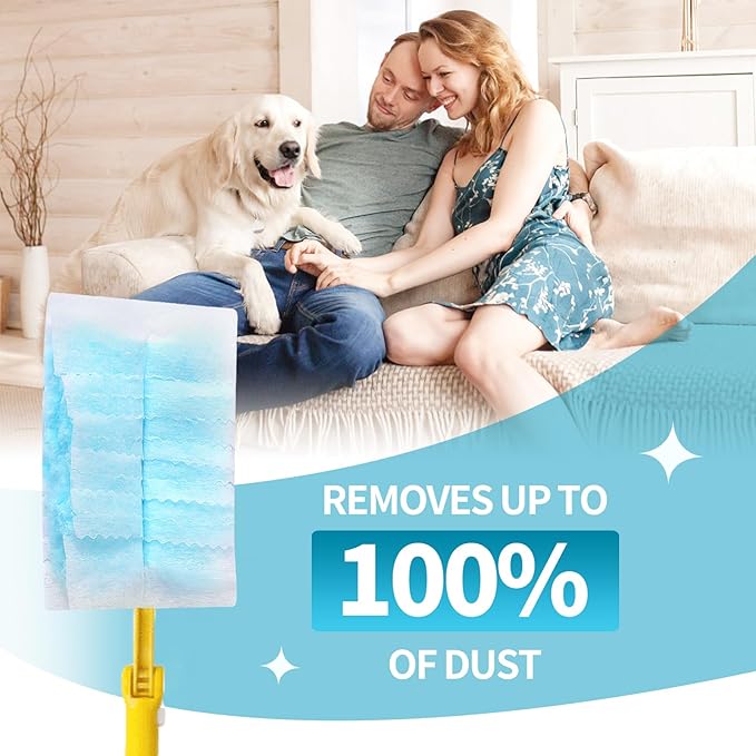 30 Count Microfibre Feather Duster Refills Compatible with Swiffer Dusters, Disposable Static Dust Removal Refills, Multi-Surface Duster with 1 Pcs Retractable Handle(Unscented, Pack of 1)