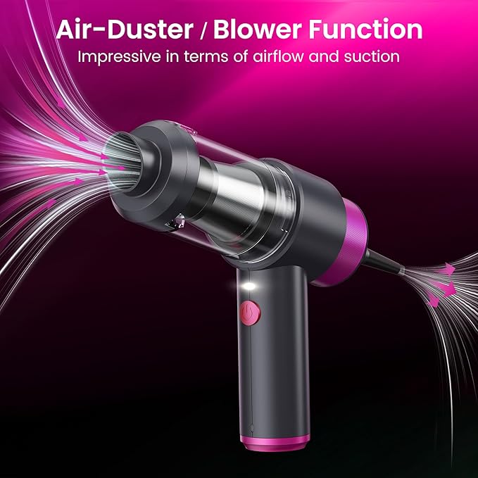 Mecanto Car Vacuum Handheld Vacuum Cleaner, 15000PA Suction, Mini Vacuums with Air Duster and Blower, Portable Hand Held Vacuum for Car, House, Crumbs, Hair (Pink)