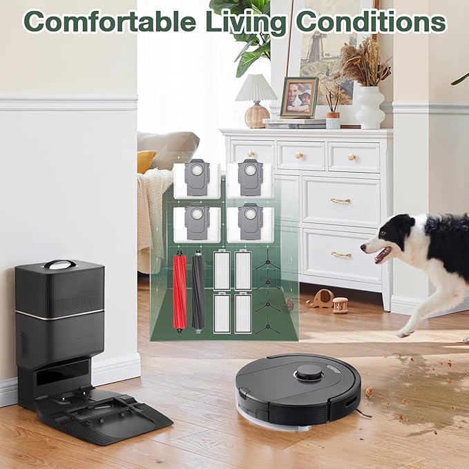 Q5 Max+ Accessories for Roborock Q5 Max+, Q5 DuoRoller+, Q5 Pro+, Q8 Max+ Robot Vacuum Cleaners, Replacement Parts Include 2 Roller Brush, 4 Side Brushes, 4 Filter, 4 Dust Bag, NOT For Q5 Model