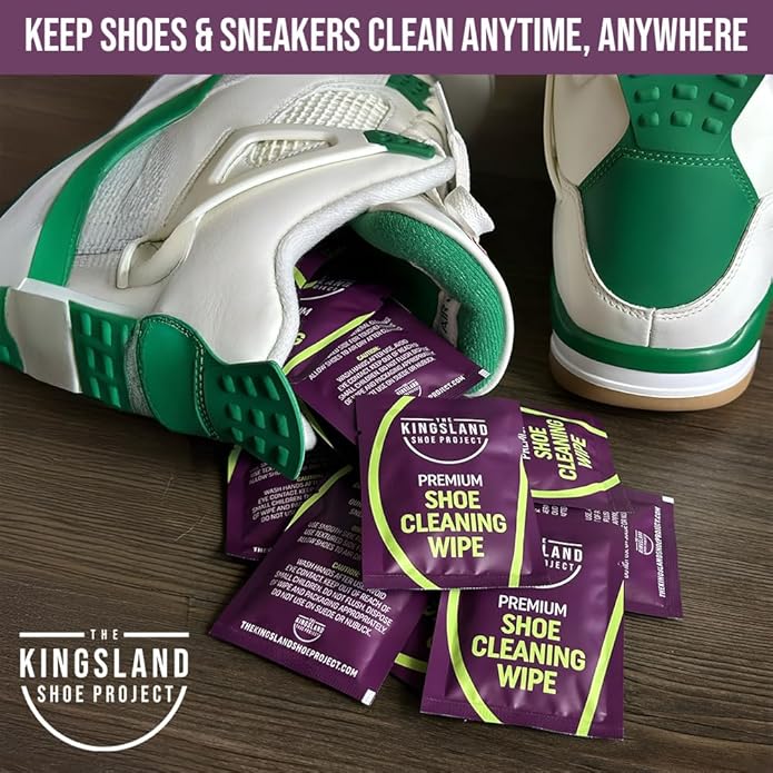 The Kingsland Shoe Project Premium Shoe Cleaning Wipes- Pack of 20 Individually Wrapped Eco-Friendly Shoe Wipes- Removes Dirt & Stains, Ideal For Leather, Rubber & Mesh- Travel Friendly