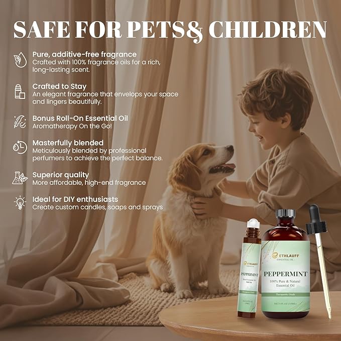 Peppermint Essential Oil & Roll-On Oi — Peppermint Oils for Aromatherapy, Diffusers, Humidifiers, Home fragrances, DIY Skincare, Candle, Soap Making, Relaxation, Yoga, and Meditation
