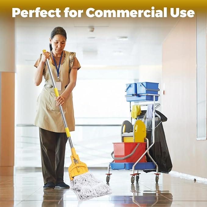 61 Inch Commercial Cotton Mop for Floor Cleaning with Long Handle Heavy Duty Industrial Mop Stick for Garage Warehouse Office Home,2 Pack