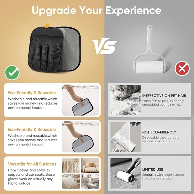 mirkir Pet Hair Removal Glove for Cats & Dogs Five-Finger Electrostatic Pet Hair Remover Glove for Clothing, Couch, Carpet, Furniture, Great Alternative to Pet Lint Roller
