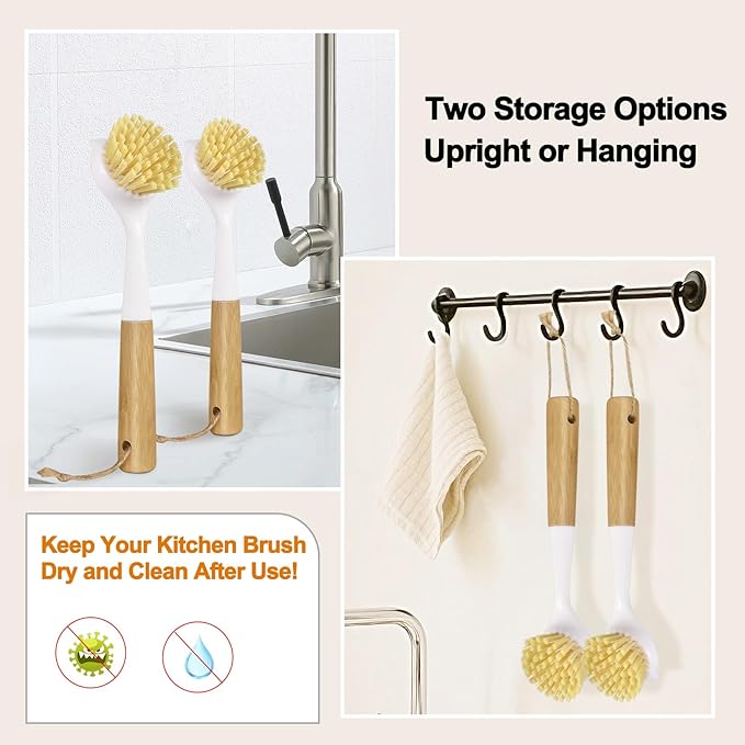 SOGCASE Dish Brush with Handle,Kitchen Scrub Brushes for Cleaning, Dish Scrubber with Stiff Bristles for Sink, Pots, Pans, 1 Pack