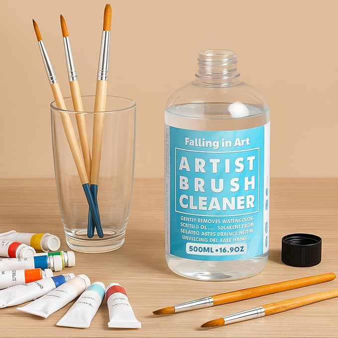 Falling in Art Paintbrush Cleaner, Effective Airbrush Cleaner and Restoration Solution, Professional Oil and Acrylic Paint Remover for Artists, 16.9 Oz Bottle