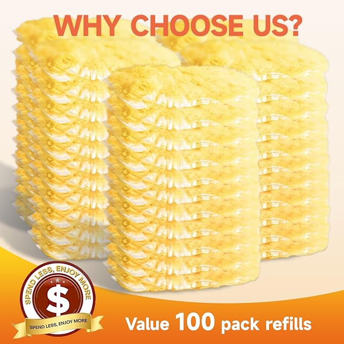 100 Count 360° Heavy Duty Duster Refills Compatible with Swiffer, Larger Size-Extra Thick Electrostatic Disposable dusters Refill for Electronics, Furniture, Blinds, Ceiling Fans, Unscented
