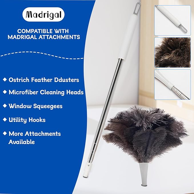 Madrigal 72" Extendable Ostrich Feather Duster for Cleaning, Washable and Reusable Long Handle Handheld Feather Duster for High Places, Home,Office Cleaning