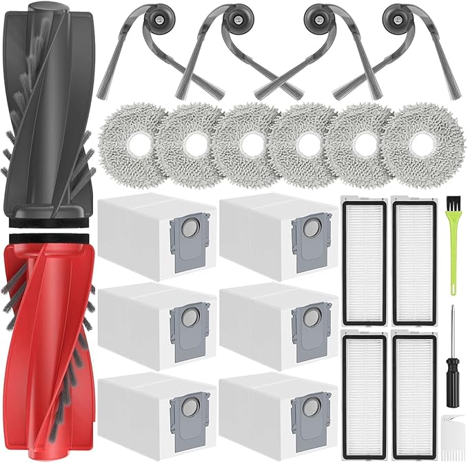 RUKHOOL Qrevo S5V Accessories Replacement Parts for Roborock Qrevo Curv/Qrevo Curv S5X / Qrevo Edge/Qrevo Edge S5A Accessory Kit 2 Main Brushes 6 Dust Bags 4 Filters 4 Mop Pads 4 Arch Side Brushes