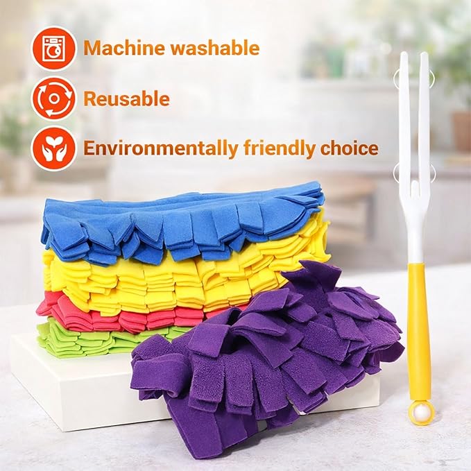 360° Degree Electrostatic Duster Refills Set with Handle, 6 Pack Washable Reusable Microfiber Dusting Heads 360 Rotation for Blinds, Ceiling Fans, Shelves, Car Interior (Yellow)