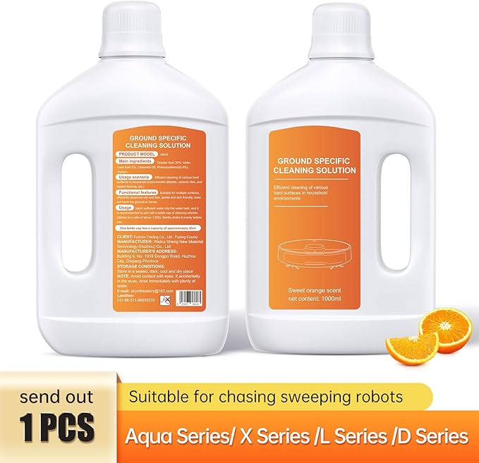 Nukisa Orange Floor Cleaning Solution 1L Compatible with Dreame Wet & Dry Vacuum and Robot, Residue & Streak Free,Suitable for All Robot Vacuum Cleaners and Wireless Wet Dry Dual-Use Vacuum Cleaners