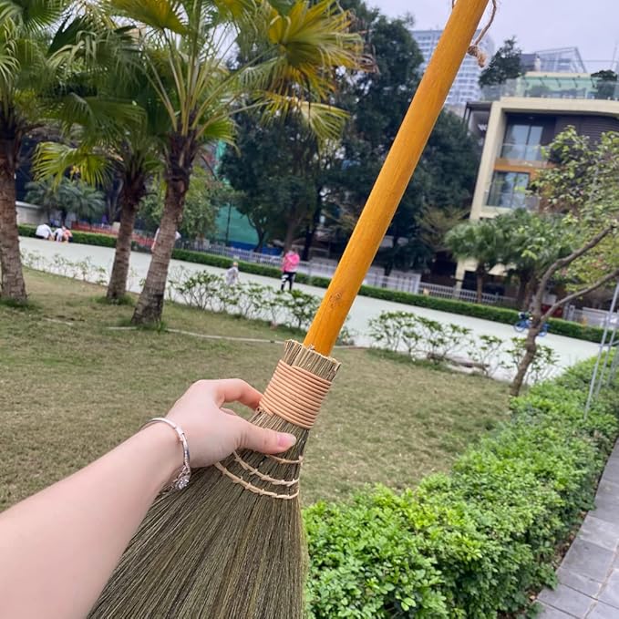 TTS For Home Handmade Whisk Sweeping Orange Broom - Vietnamese Straw Soft Broom - Brooms Decorative 12.2" Width, 28.35" Length