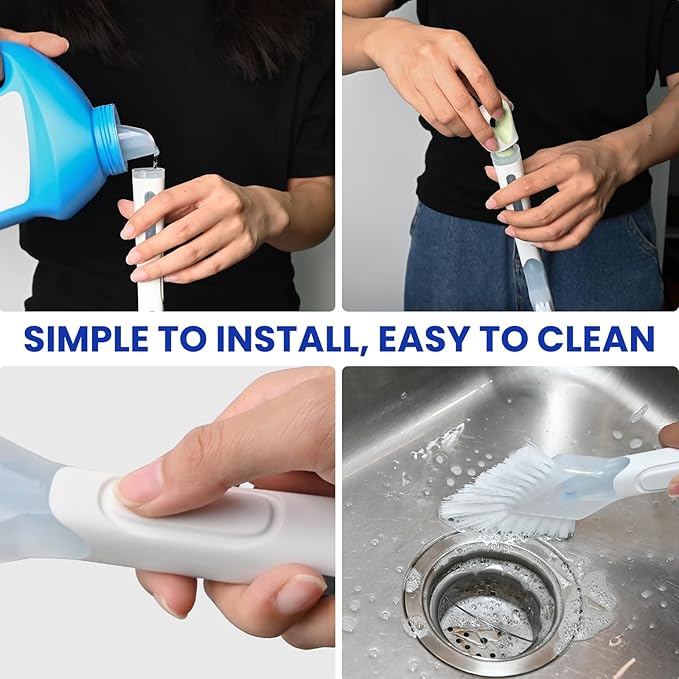 RIMAY Hard Bristle Crevice Cleaning Brush with Soap Dispenser 2 Pcs, Multifunctional Gap Scrub Brush, Small Cleaning Brushes for Tight Spaces, Corner, Windows, Kitchen, Bathroom, Sink, Grout, Car