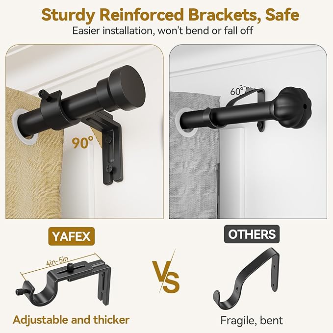 Curtain Rod 2 Pack 32-88 Inch, Heavy Duty 1 Inch Curtain Rod, Black Long Adjustable Window Treatment Rods, Modern Design, Easy Installation