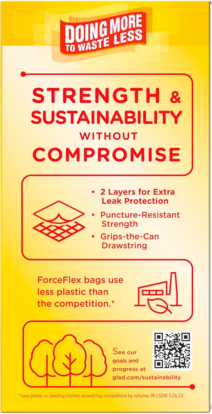 Glad ForceFlex Tall Kitchen Trash Bags, 13 Gallon, Gain Lavender, 40 Count (Package May Vary)